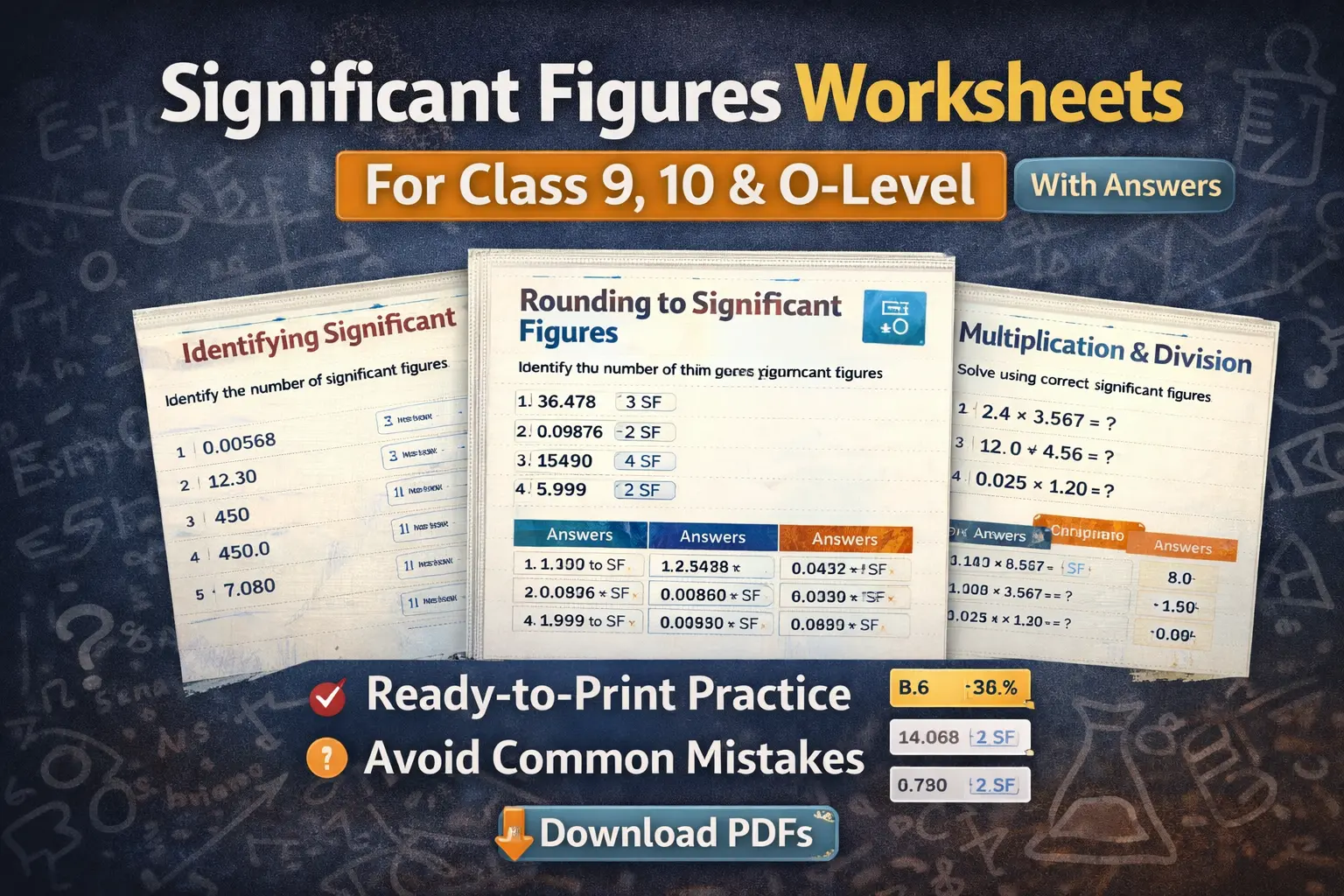 Significant Figures Worksheets for Class 9, 10 & O-Level